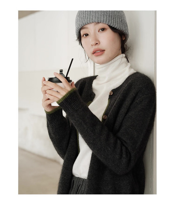 6色 極上の手触り カシミヤ混メリノウール オールガーメント　タートルネックプルオーバー・ニット【春秋冬】 4枚目の画像