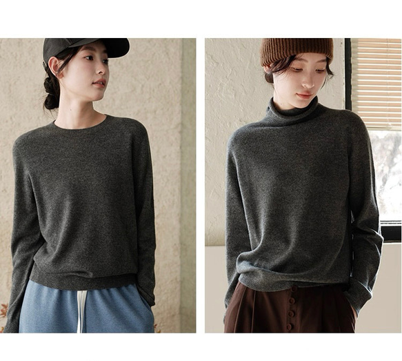 6色 極上の手触り カシミヤ混メリノウール オールガーメント　タートルネックプルオーバー・ニット【春秋冬】 12枚目の画像