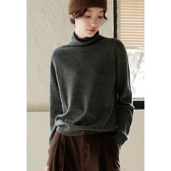 6色 極上の手触り カシミヤ混メリノウール オールガーメント　タートルネックプルオーバー・ニット【春秋冬】 5枚目の画像