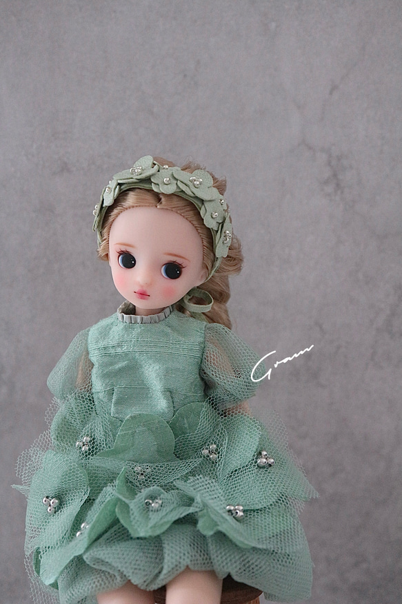 本革 1st anniversary お花のヘッドドレス ピスタチオグリーン