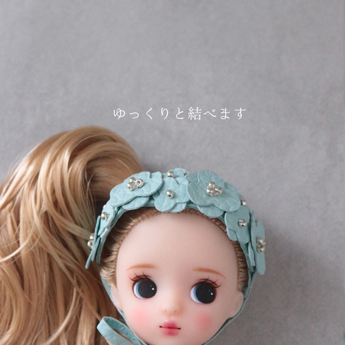本革 1st anniversary お花のヘッドドレス ピスタチオグリーン