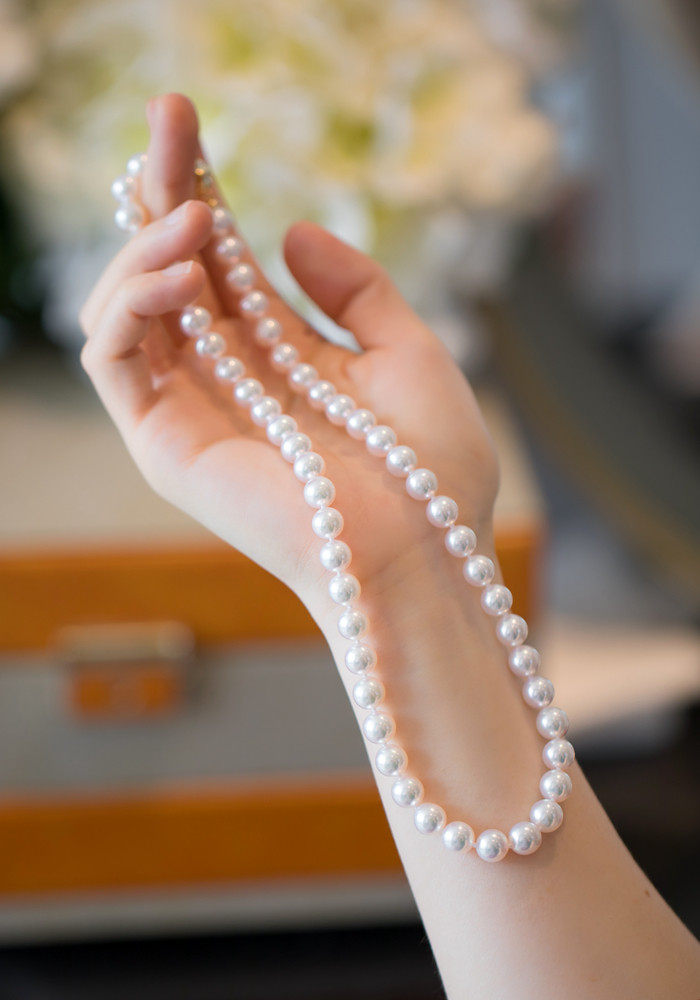 【ルミナ】7-8mm 日本製 翁天然アコヤ真珠ネックレス 18Kゴールドバックル付き ローズプレミアムシリーズ エレガントスタイ