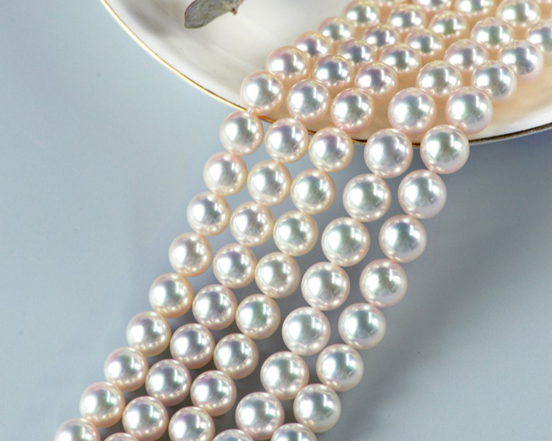 【ルミナ】7-8mm 日本製 翁天然アコヤ真珠ネックレス 18Kゴールドバックル付き ローズプレミアムシリーズ エレガントスタイ