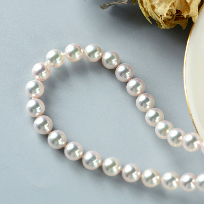 【ルミナ】7-8mm 日本製 翁天然アコヤ真珠ネックレス 18Kゴールドバックル付き ローズプレミアムシリーズ エレガントスタイ