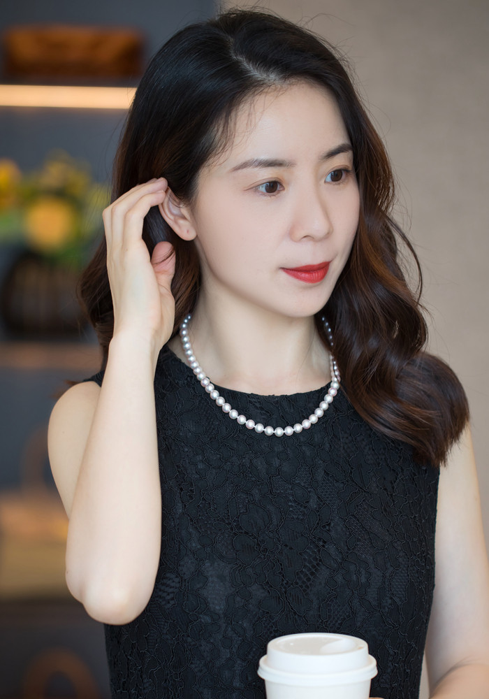 【ルミナ】7-8mm 日本製 翁天然アコヤ真珠ネックレス 18Kゴールドバックル付き ローズプレミアムシリーズ エレガントスタイ