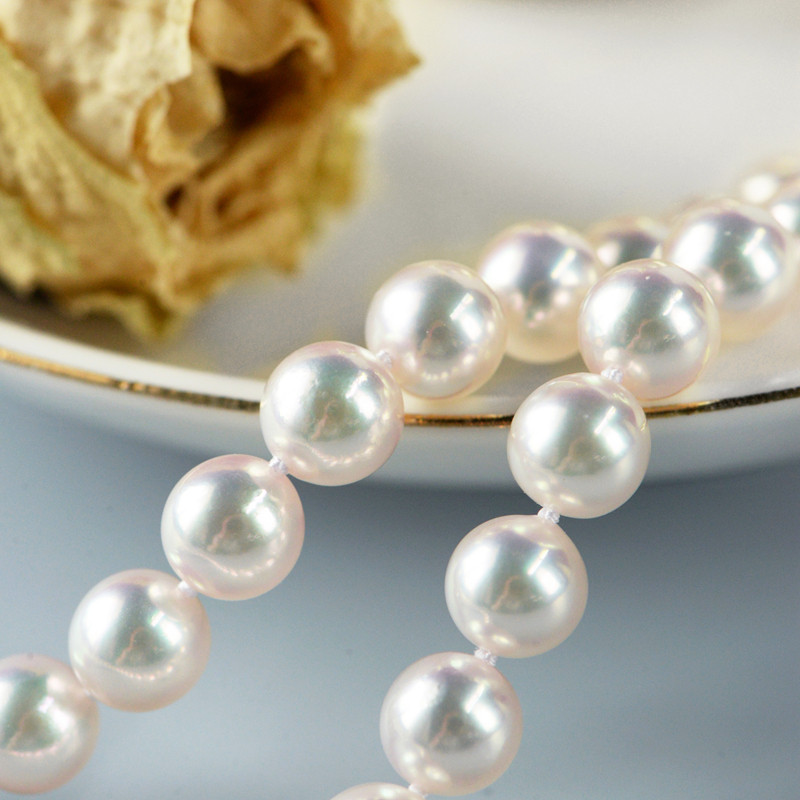 【ルミナ】7-8mm 日本製 翁天然アコヤ真珠ネックレス 18Kゴールドバックル付き ローズプレミアムシリーズ エレガントスタイ