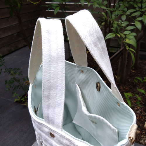 №769【whiteDENIM✖️ミントグリーン✨️ToteBAG⚮̈♥ 】白デニム