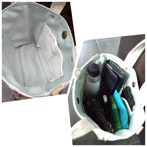 №769【whiteDENIM✖️ミントグリーン✨️ToteBAG⚮̈♥ 】白デニム