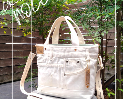 №769【whiteDENIM✖️ミントグリーン✨️ToteBAG⚮̈♥ 】白デニム