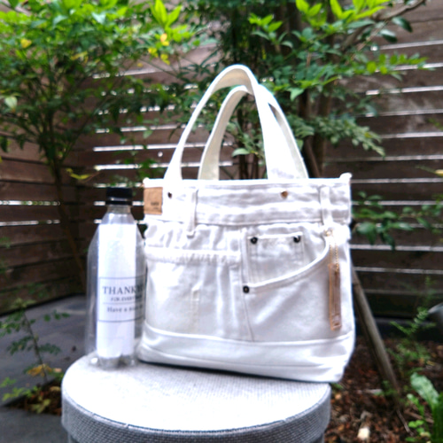 №769【whiteDENIM✖️ミントグリーン✨️ToteBAG⚮̈♥ 】白デニム