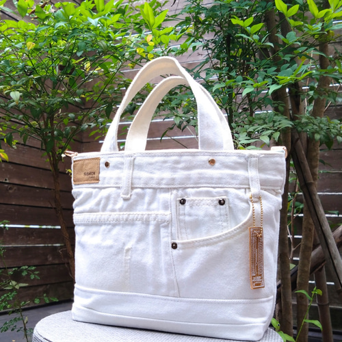 №769【whiteDENIM✖️ミントグリーン✨️ToteBAG⚮̈♥ 】白デニム