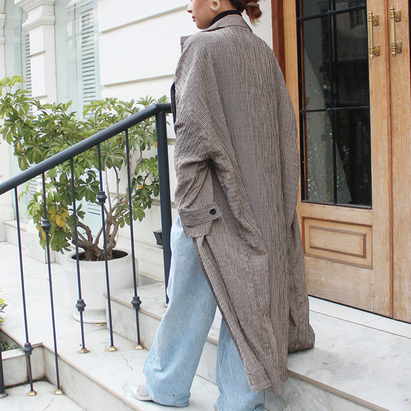 秋の新作◉ふわっと羽織れる軽めアウター◉ ギンガムチェックオーバーコート 6枚目の画像