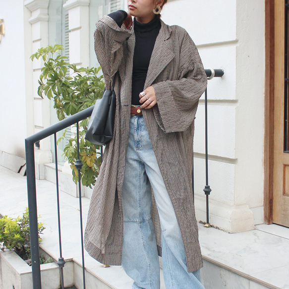 秋の新作◉ふわっと羽織れる軽めアウター◉ ギンガムチェックオーバーコート 3枚目の画像