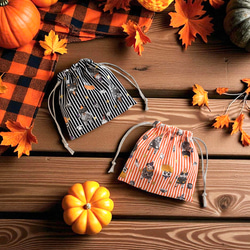 ハロウィンパーティー/巾着ポーチ・巾着袋/ストライプ 2枚目の画像