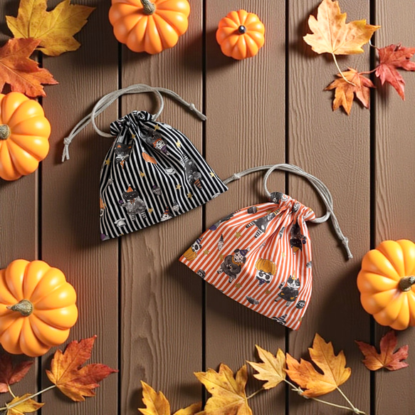 ハロウィンパーティー/巾着ポーチ・巾着袋/ストライプ 6枚目の画像