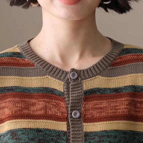 綿100% ｜カラフル ストライプ カーディガン レディース シングル