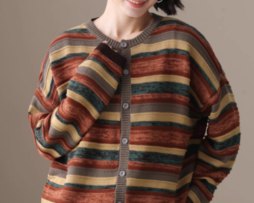 綿100% ｜カラフル ストライプ カーディガン レディース シングル