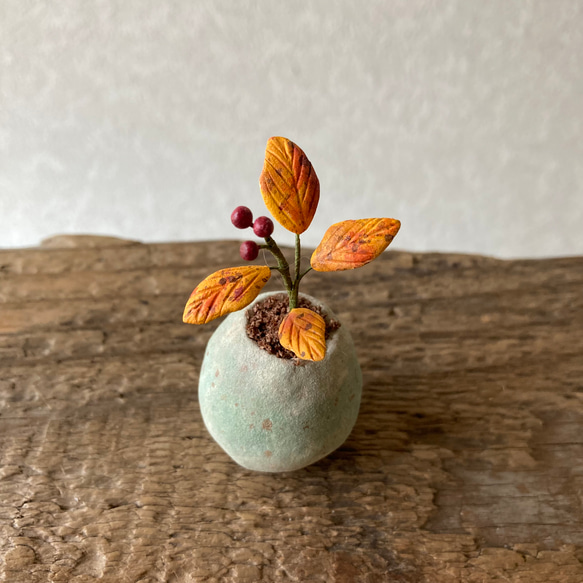 9805.bud 粘土の鉢植え 紅葉 3枚目の画像