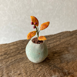 9805.bud 粘土の鉢植え 紅葉 4枚目の画像