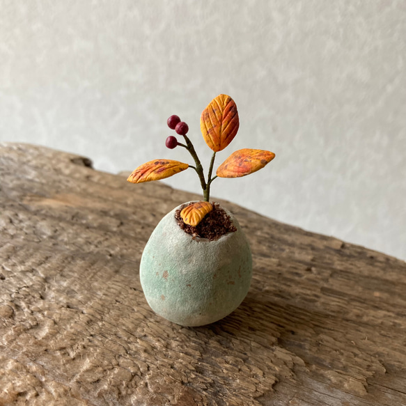 9805.bud 粘土の鉢植え 紅葉 2枚目の画像