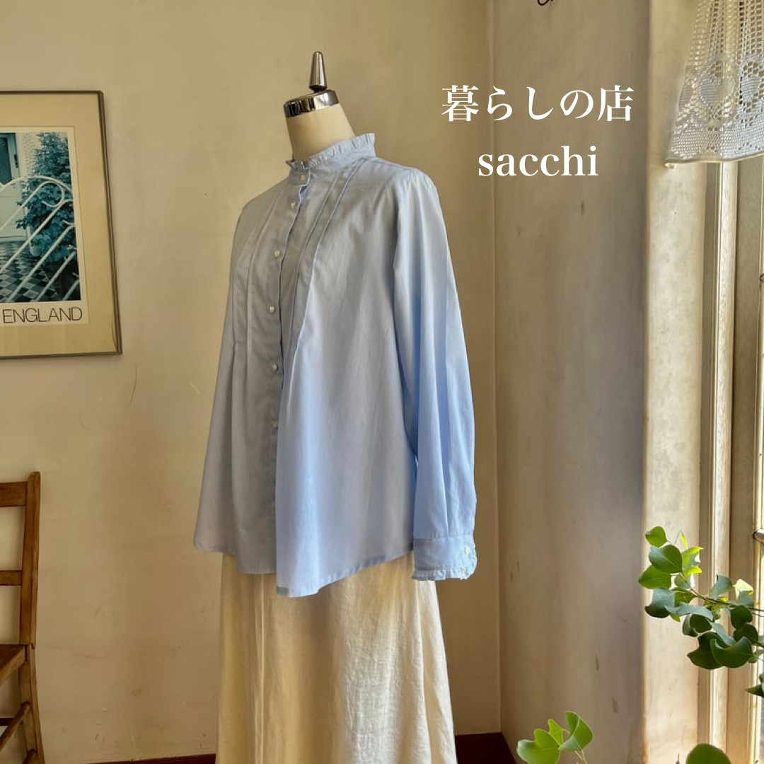こもれびシャツ　コットン　ローンストライプ　ブルー　　　＊暮らしの店sacchi＊