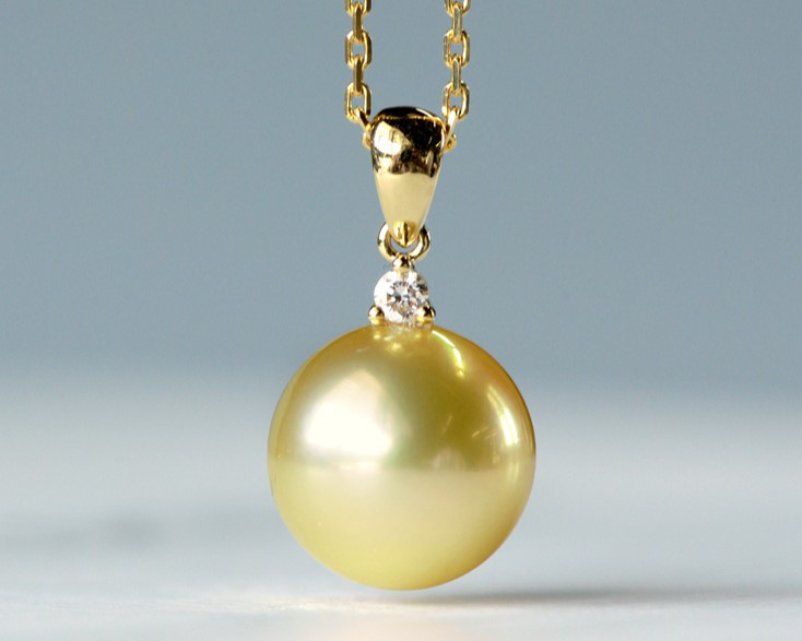 【ルミナ】10-11mm天然南洋サンセットゴールデンパールペンダント18Kゴールドネックレス、トワイライトシリーズ、パーティーや