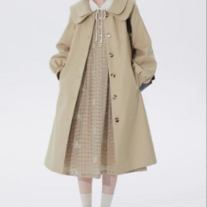 カーキ色の秋 レトロ ゆったり した コート