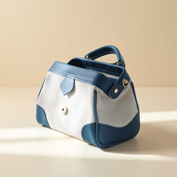 「帆布×革の組み合わせ」大人気！フラットタイプのがま口バッグ 手作りのショルダーバッグ　2WAY 中型鞄 18枚目の画像