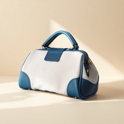 「帆布×革の組み合わせ」大人気！フラットタイプのがま口バッグ 手作りのショルダーバッグ　2WAY 中型鞄 6枚目の画像