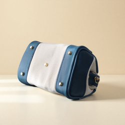 「帆布×革の組み合わせ」大人気！フラットタイプのがま口バッグ 手作りのショルダーバッグ　2WAY 中型鞄 7枚目の画像