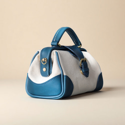 「帆布×革の組み合わせ」大人気！フラットタイプのがま口バッグ 手作りのショルダーバッグ　2WAY 中型鞄 5枚目の画像