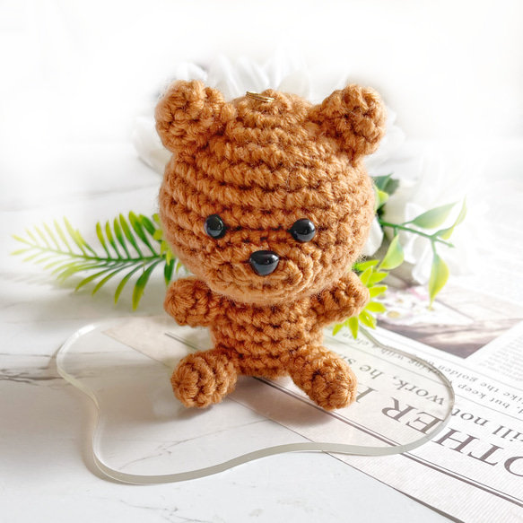 A36 大きめクマ ブラウン 茶色 あみぐるみ キーホルダー チャーム