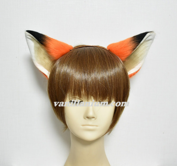 キツネ 獣耳 カチャーシャ オレンジ 黒 ヘッドドレス（アクセサリー