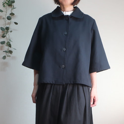 大人のモノトーン 冬のフォーマルにも ステンカラージャケット（コットンツイード／黒色） 5枚目の画像