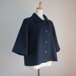 大人のモノトーン 冬のフォーマルにも ステンカラージャケット（コットンツイード／黒色） 14枚目の画像