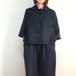 大人のモノトーン 冬のフォーマルにも ステンカラージャケット（コットンツイード／黒色） 10枚目の画像