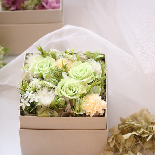 プリザBOX＊緑（プリザーブドフラワー） プリザーブドフラワー 心花