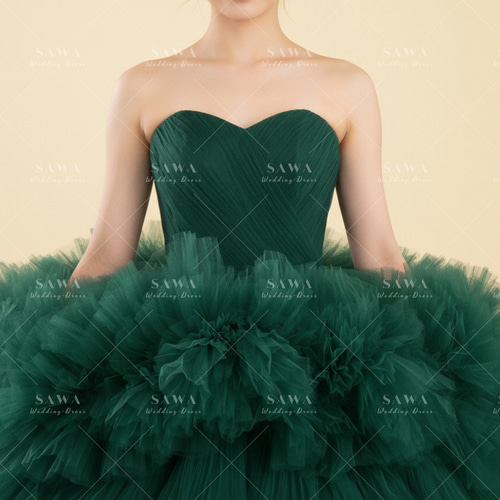 高品質 緑グリーン お色直し カラードレス エレガント 優雅 ギャザー