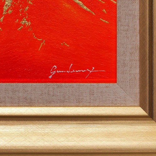 肉筆油絵○富士吉田からの金の赤富士山○がんどうあつし直筆絵画SM油彩