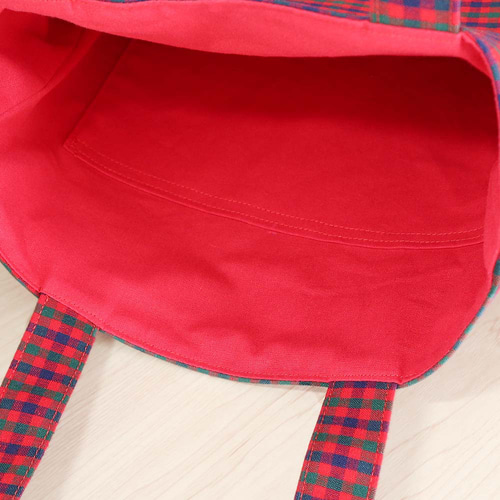 フリル付き ファミリア風 赤チェック ポケット付き A4 縦型トート