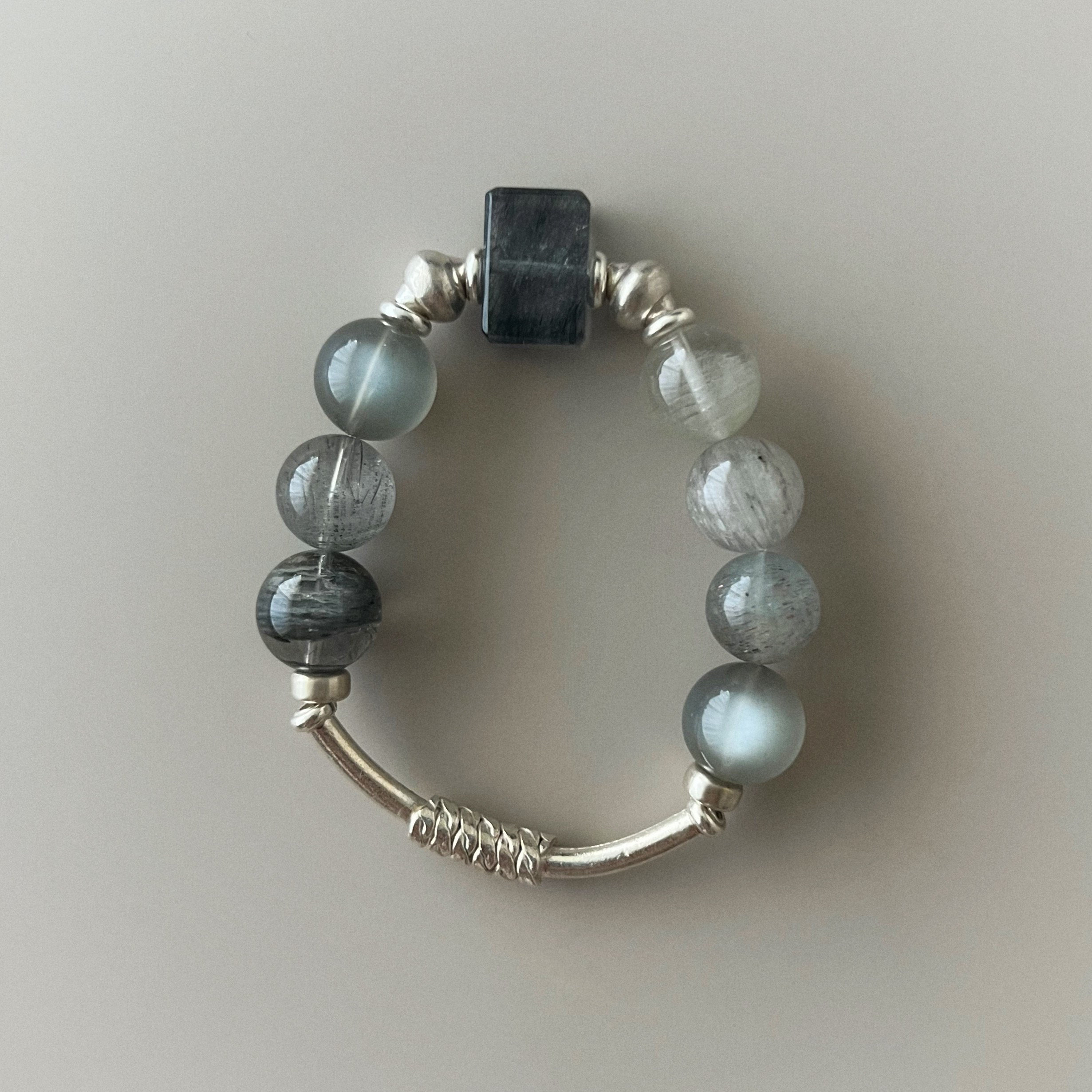 レア⛓ラビットヘアールチル・シルバームーンストーン・ガーデンクォーツ｜Mist Moon｜ブレスレット