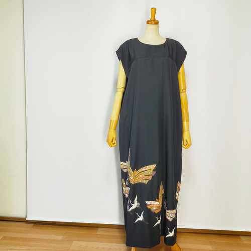 ★黒留袖アンサンブル*フレンチワンピ+ボレロ*着物リメイク正絹作家*2L〜3L㉚ 黒留袖アンサンブル*フレンチワンピース+ボレロ*着物リメイク