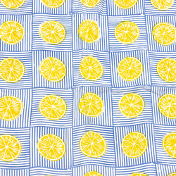 【50cm単位】ホワイトブルーレモン　インド　ハンドブロックプリント生地  コットン 4枚目の画像