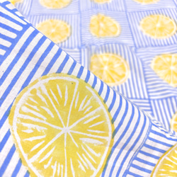 【50cm単位】ホワイトブルーレモン　インド　ハンドブロックプリント生地  コットン 5枚目の画像