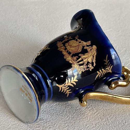 ヴィンテージ フランス リモージュ磁器 ブルー花瓶 ピッチャー、22K ゴールド フランスVintage Limoges リモージュ G.L. 磁器 水差し