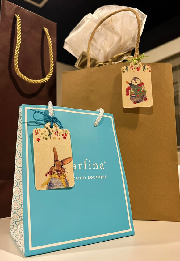 新商品！ラッピングに！しおりにも使える！リトアニアより『天然木100%のクリスマスギフトタグ』～ツリーとクマ①　1枚～ 3枚目の画像