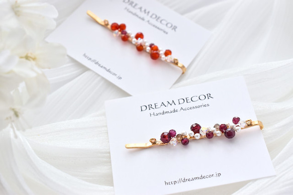 宝石ヘアピン Gem Dots・ガーネット｜◇１月誕生石◇ Garnet│クリスマス 6枚目の画像