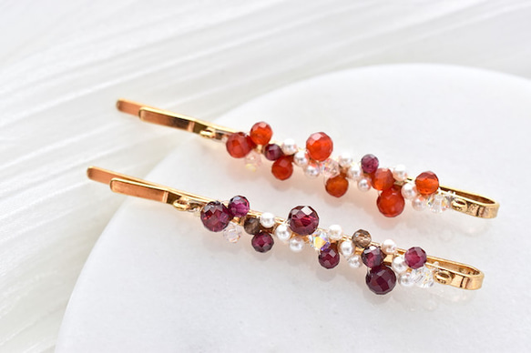 宝石ヘアピン Gem Dots・ガーネット｜◇１月誕生石◇ Garnet│クリスマス 5枚目の画像