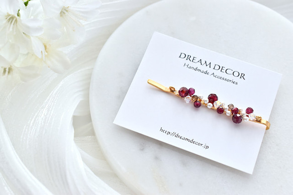 宝石ヘアピン Gem Dots・ガーネット｜◇１月誕生石◇ Garnet│クリスマス 3枚目の画像