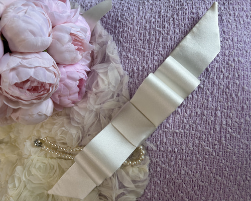 シルク100%のオリジナル3段リボンボンネ ヘッドドレス（ウェディング